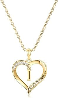 Heart Initial Necklace for Women, 14K Gold Plated Cubic Zirconia Heart Pendant Necklace, Dainty Initial Charm Necklace Letter A to Z Initial Jewelry for Women Girls