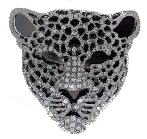 Jodie Rose Polished Silver Colour with Clear Crystals Leopard Shape Base Metal Brooch