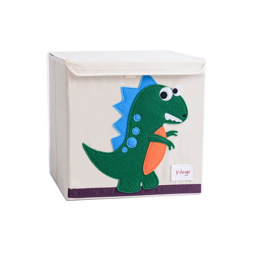 Wo Baby Foldable Storage Box with Lids, Canvas Collapsible Storage Cube Orginizers for Toys, Clothing, Books, Blankets, etc.(13 x 13 x 13) (Dinosaur)