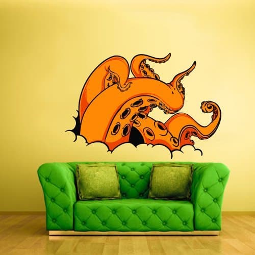 Full Color Wall Decal Mural Sticker Decor Art Tentacles Octopus Crack Hole Sprut Poulpe Ocean Scuba Diver (Col336)