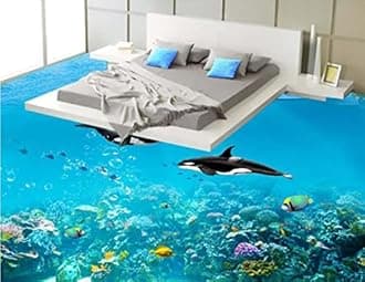 Dzwangzc Wall Mural Wallpaper 47 x 32 inch (Width x Height) 3D Flooring Custom of 3D Bathroom Flooring Wall Paper The sea Dolphins Wallpaper 3D Flooring Paintings 3D Wall murals Wallpaper