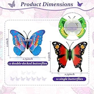 Honoson 24 Pieces 3D LED Butterfly Decoration Butterfly Night Light Sticker Single and Double Wall Light for Garden Backyard Lawn Party Festive Party Nursery Bedroom Living Room