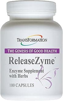 TRANSFORMATION THE GENESIS OF GOOD HEALTH Enzymes ReleaseZyme Blend Supplement with Natural Herbs, Advanced Digestive Support Formula with Protease, Helps Break Down Proteins, Plant Based Enzymes, 100