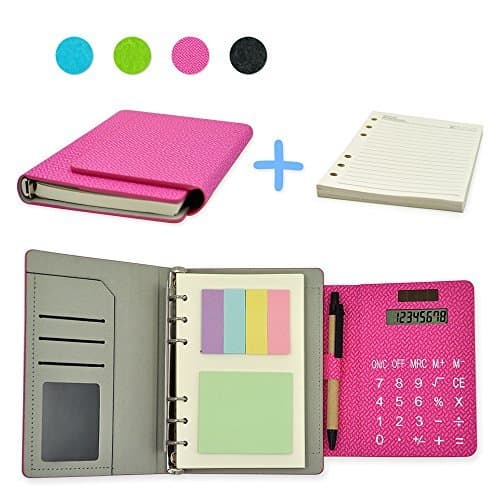 KHHK Woven Pattern 7" Leather 6 Ring Binder Office Business Notebook Multifunction Diary Memo Books + Extra 1 Set Filler Paper
