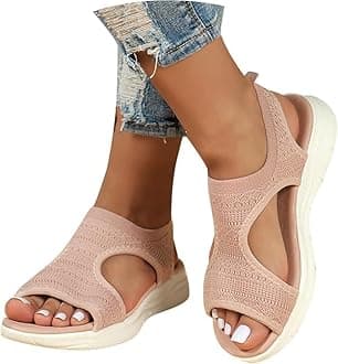 Sandals for Women Orthopedic, Sandals with Arch Support Summer Ladies Wedge Cushion Walking Shoes Platform Casual Mesh Beach Comfy Washable Memory Foam Slingback Slide Sport Knit Shoes