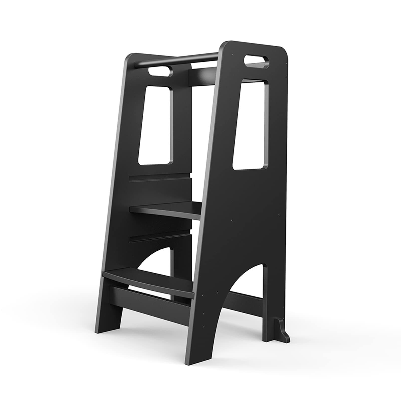 Wooden Step Stool for Kids, Adjustable Height Toddler Learning Helper Tower with Handle, Solid Wood Step Stool for Kitchen,Bathroom,Bedroom (Black)