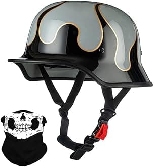 Vintage German Motorcycle Half Helmet, ECE/DOT Approved Adult Men Women Retro Open Face Helmet, with Adjustable Quick Release Buckle, for Bicycle Cruiser Scooter, M~XXL