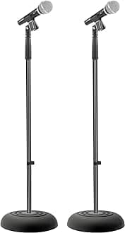 Pyle Microphone Stand Pair, Adjustable Boom Mic Stand with Compact Base, Heavy Duty Lightweight Floor Standing Mic Holder, Universal Adapter for Studio Recording and Stage Use