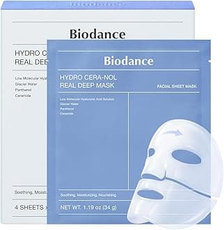 Hydro Cera-nol Real Deep Mask, Water-Infused, Overnight Hydrogel Mask, Soothing, Moisturizing, Nourishing, 1.19oz(34g) x 4ea