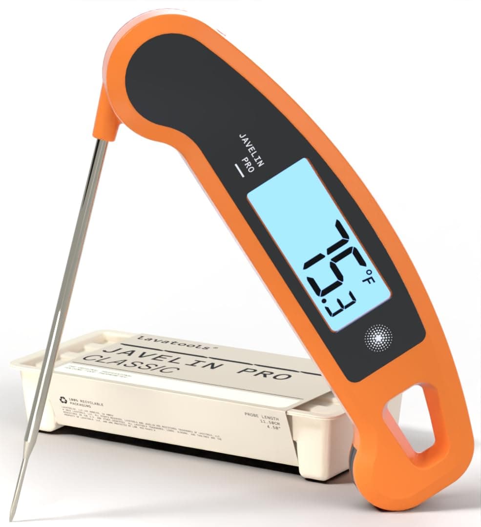 Lavatools Javelin® PRO Duo Ultra-Fast 2-Second Professional Digital Instant Read Meat Thermometer for Grill and Cooking, Auto-Rotating Backlit Display, IP65 Water Resistant, NSF Certified – Tangerine