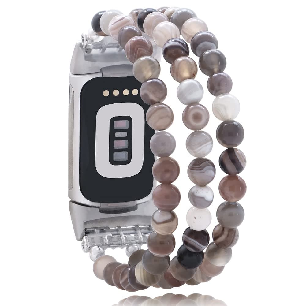 C&L Accessories Compatible with Fitbit Charge 6/5 Natural Gemstone Beaded Handmade Adjustable Bracelet Replacement Band for Women