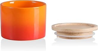 Sweejar Kitchen Canisters Ceramic Food Storage Jar, Stackable Containers with Airtight Seal Wooden Lid for Serving Ground Coffee, Tea, Sugar, Spice and More - 5 Fl Oz(Gradient Orange)