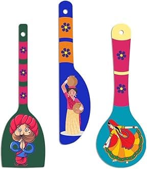 Artvibes Rural Art Wooden Wall Hanger Spoons for Home | Office | Living Room | Gift | Modern Decoration Items | Kitchen Wall Decor | Home Decor Hanging Items (WH_5017N), Set of 3