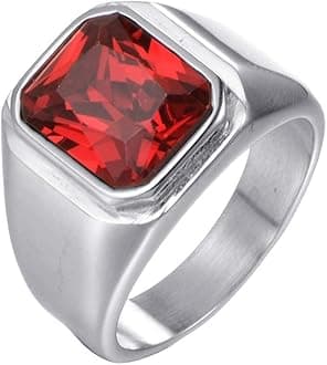 Men's Stainless Steel Gold/Silver/Black Plated Ring with Square Gemstone Multicolor Stone