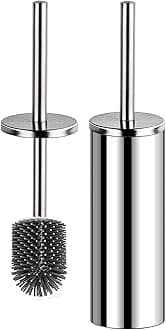 Toilet Brush and Holder,Stainless Steel Lid Handle,Silicone Deep Cleaner Toilet Brushes with Quick Drying Holder Set for Bathroom Toilet(Silver)