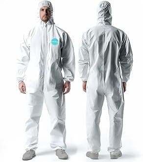 Hazmat Suits, Heavy Duty Full Body Disposable Paint Suits, Coveralls with Hood, Elastic Wrists and Ankles