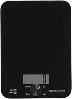 KitchenAid KQ914BA Digital Glass Top Kitchen and Food Scale, 11 lb Capacity, Measures Liquid & Dry Ingredients, Rotating Knob, Precise Results for Baking, Cooking, Keto and Meal Prep, Tare, Black