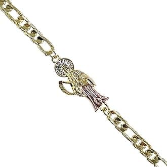 Brilucky Gold Plate Santa Muerte Chain ID Bracelet For Women Men, La Santa Muerte Goth For Gifts, Mexican Skull Grim Reaper Jewelry