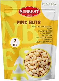 Sunbest Natural Raw Pine Nuts, 2lbs – Unsalted & Unroasted – Shelled Pignoli Nuts For Pesto, Baking, Salads & Cooking – Non-GMO, Vegan, Healthy Snack