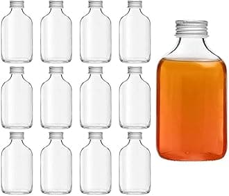 FUFU 12pcs Empty Glass Juice, Milk, Coffee, Kombucha, Whiskey, Vodka Bottle for Party, Drink Shop (100ML, White Lid)