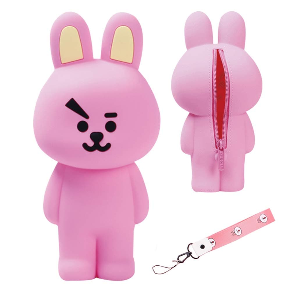 Pencil Case Pink 3D Silicone Cartoon Cute Storage Box with Back Zipper Portable Hand-held Wallet Stationery Box Cosmetic Bag for Girls