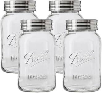 Regular Mouth Glass Mason Jars with Lids and Bands, Used for Canning (Quart, 32 Ounce (Pack of 4))