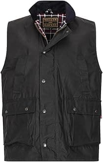 WALKER AND HAWKES - Men's Winchester Multi Pocket Waxed Cotton Gilet Outdoor Camping Waistcoat Hiking Travelling Jacket Brown