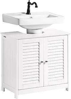 SoBuy Bathroom Cabinet Under Sink Storage Cabinet Small Organizer with Adjustable Shelves Wash Basin Cabinets,Suitable for Pedestal Sinks,Washroom,White, 60x58x35cm,خزانة حمامFRG237-II-W