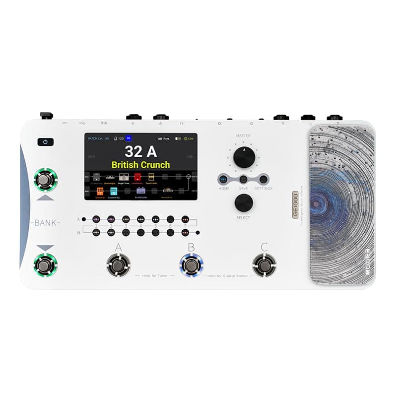 GE1000 White Guitar Multieffects Pedal Dual Effects Chains Processor with AI Equalization, 5" Touch Screen, 300+ Effects, Third-brand IRs, Stereo Sound Out Put, XLR, MIDI Port, Guitar/Bass