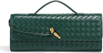 Women's Handmade Woven Evening Bag Leather Shoulder Clutch Handbag Fashion Crossbody Purse