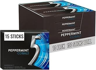 5 GUM Peppermint Cobalt Sugar Free Chewing Gum Bulk, Stimulate Your Senses While Listening to Your Favorite Music, Mini Purse Essentials, 15 Sticks (Pack of 10)