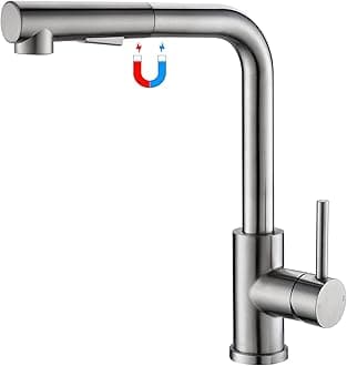 Kitchen Taps Mixer with Pull Out Spray, 360° Swivel Mixer Tap with Magnetic Docking, Modern Stainless Steel Hot and Cold Single Lever Kitchen Sink Faucet with 2 Water Modes (Brushed Nickel)