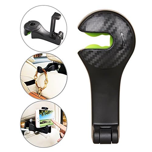 Himerus 2-in-1 Car Hook Mobile Phone Holder - Car Headrest Hook,Vehicle Universal Back Seat Headrest Hanger Holder Hook for Handbag,Purse,Clothing, Bag,Shopping Bag Black, Multi-Function (1 pack)
