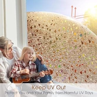 Coavas Stained Glass Window Privacy Film 3D Rainbow Decorative Heat Control UV Blocking Non-Adhesive Removable Vinyl Film Window Tint for Bathroom Door Covering, Brown, 35.4 x 78.7 inch