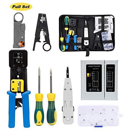 HANXIN Network Tool Kit Set, Crimp Tool RJ45, Cat5 Cat6 Cable Tester Repair Wire Stripping Cutter, RJ45 Coax Plug Crimping, RJ11 Wire Data Detector Stripper for Ethernet Internet Telephone LAN