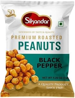 SIKANDAR Premium Roasted Peanuts 150g (Pack of 4) (600g, Black Pepper)