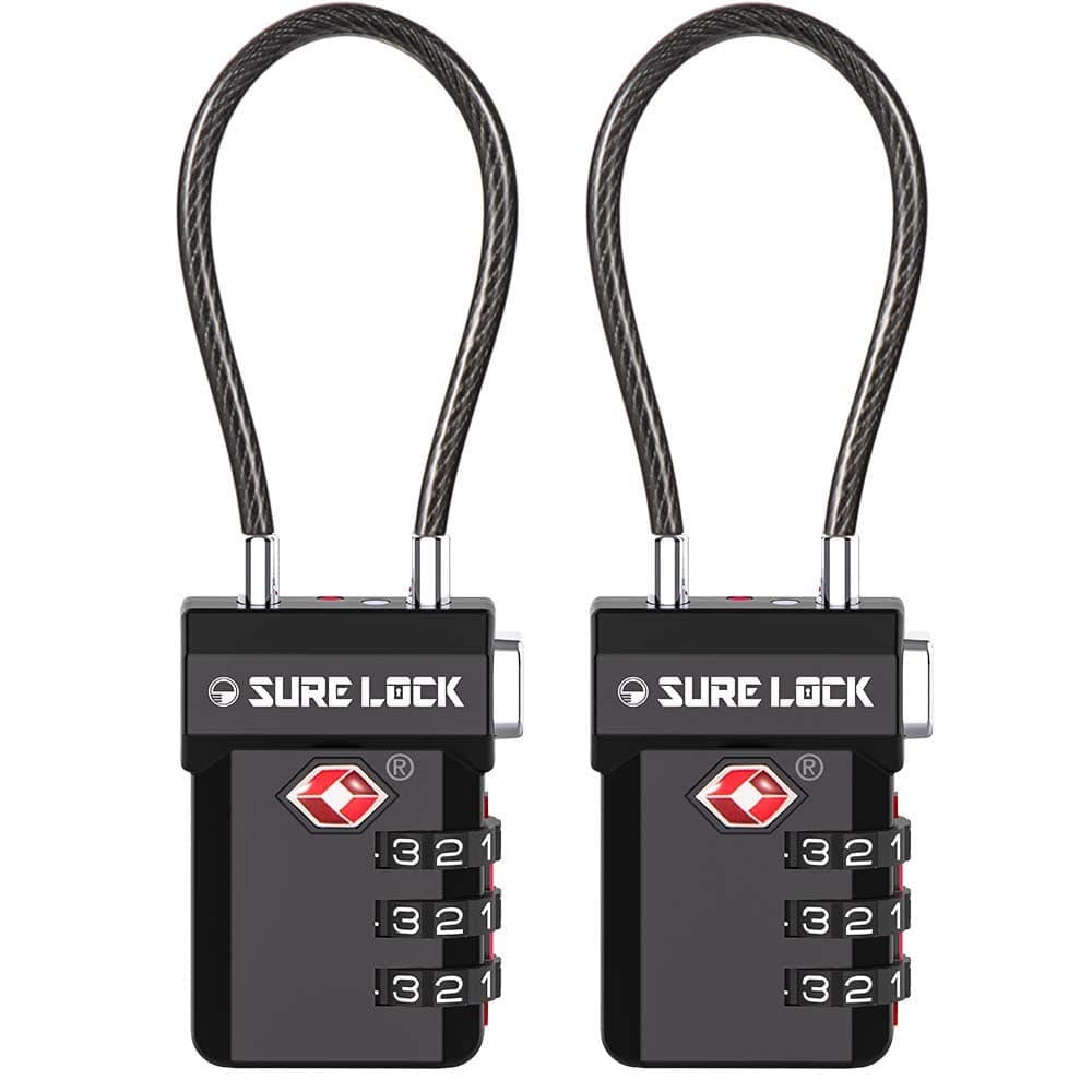 Sure Lock TSA Approved Luggage Locks, Open Alert, Easy Read Dials, Travel Luggage Locks for Suitcase, Baggage Locks, Black 2 Pack, OneSize