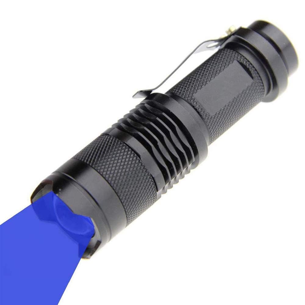 Blue Light LED Flashlight 1 Pack, Zoomable, Water Resistant, 3 Light Modes, Adjustable Focus Light for Camping, Hunting, Hiking, Night Vision, Night Fishing, Astronomy and Emergency (Black Shell)