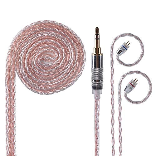 HifiHear Newest Upgrade KZ 8 Core Silver Copper Mixed Replacement Cable,Earphones Connector Detachable Cable with 2pins 0.75mm Connector Earbuds Cable Fit for KZ ZS6 ZS5 ZS4 ZS3 ZSA ED16 (A PINS)