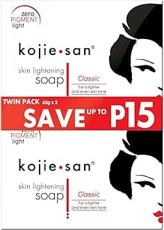 Kojie San Skin Brightening Soap - Original Kojic Acid that Reduces Dark Spots, Hyperpigmentation, & Scars with Exfoliating Soap Net Included - 65g x 2 Bars