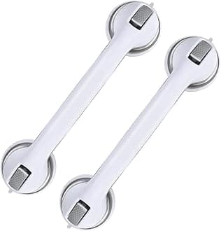 Grab Bars for Bathtubs and Showers, 2 Pack Shower Handle 16 Inch Strong Suction Shower Bar, Safety Bars for Shower Chair, Bathroom Grab Bar for Senior (Gray White)