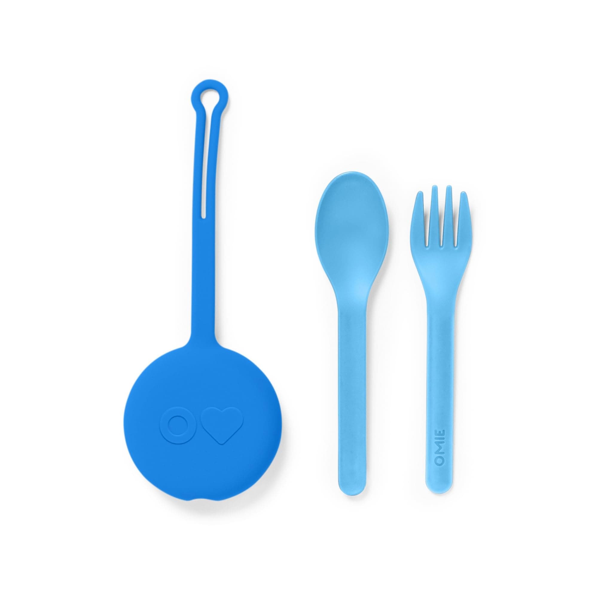 OmieBox Kids Utensils Set with Case - 2 Piece Plastic, Reusable Fork and Spoon Silverware with Pod for Kids (Blue)