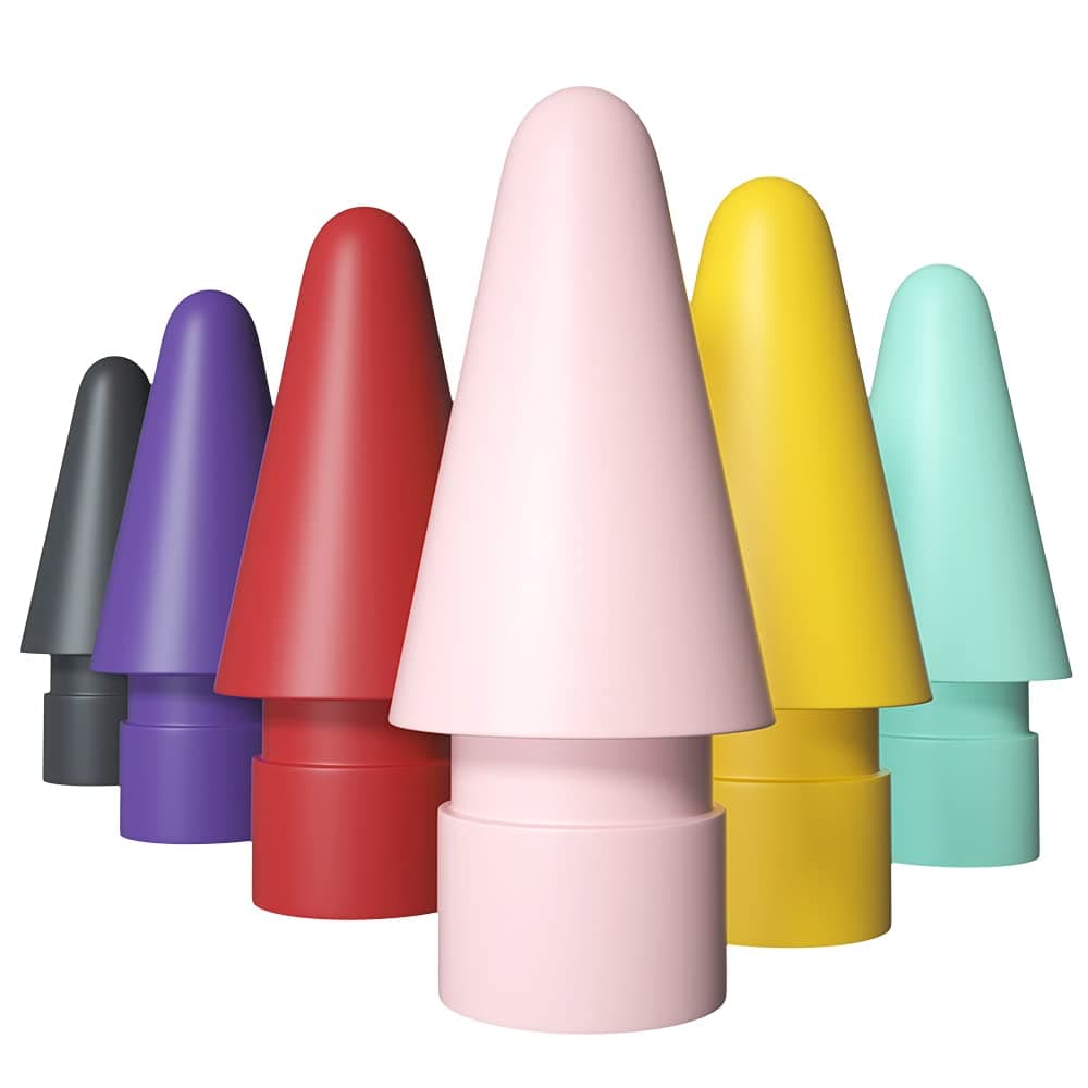 AWINNERCompatible with Apple Pencil Tip and Apple Pencil (2nd Generation) Tips,Replacement Color iPencil Nibs 6 Pack (Red/Yellow/Purple/Pink/Cyan/Grey)
