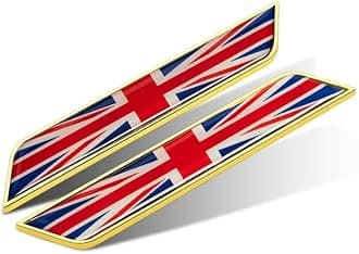 2 PCS 3D Gold UK Britain Flag Metal Decal Car Emblem Sticker,Car Accessories Decorations Chrome Shield Flag Sticker Decals.