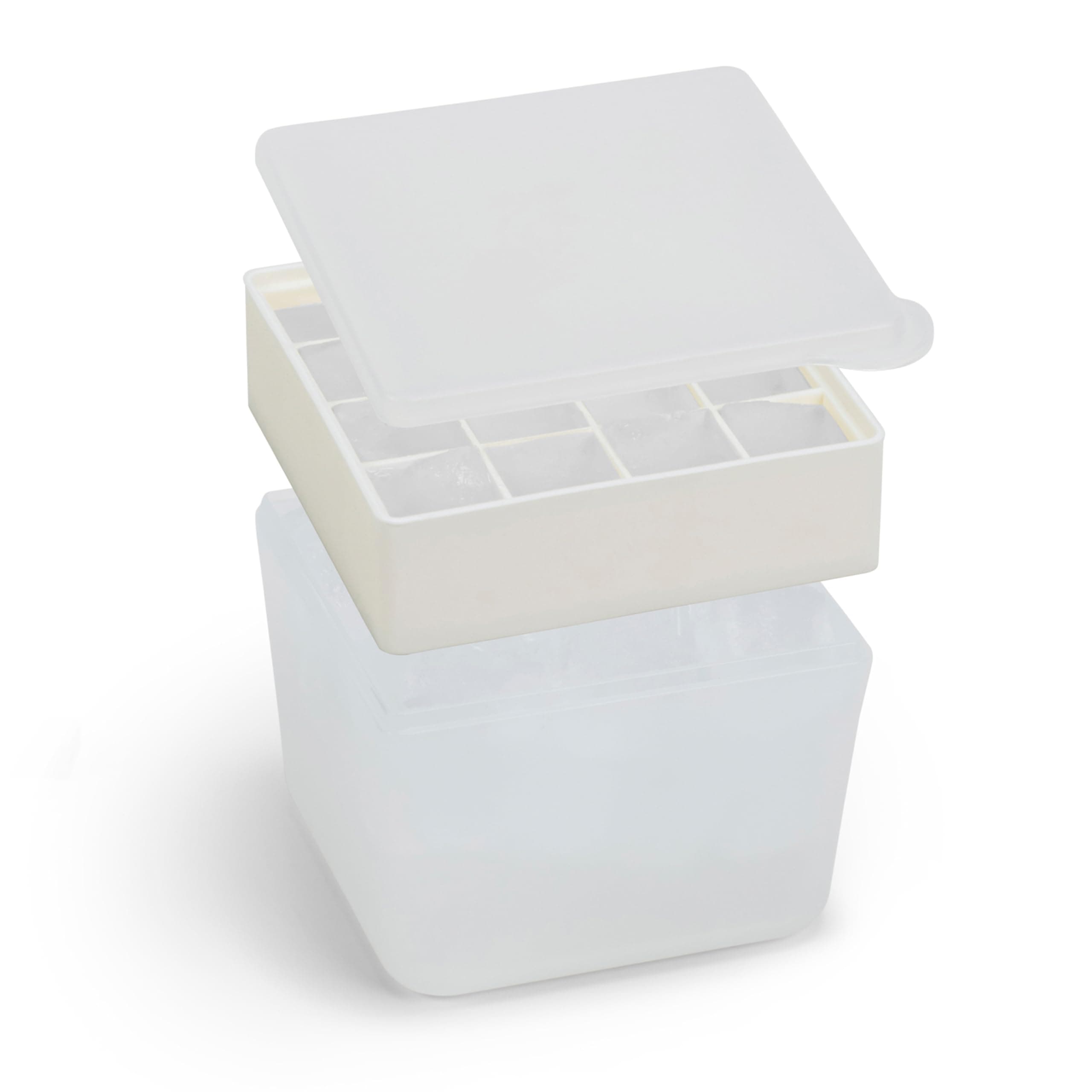W&P Mini Ice Box Silicone Ice Cube Tray with Lid & Bin, Holds 48 Cubes, Easy Release, Space-Saving Stackable Design, Dishwasher Safe, Cream