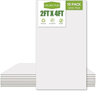 2ft x 4ft Drop Ceiling Tiles，Smooth White PVC Ceiling Panel 24 x 48in. Waterproof, Washable and Fire-Rated - Reusable - High-Grade PVC to Prevent Breakage-Cover 80 Sq. Ft-Package of 10 Tiles