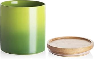 Sweejar Ceramic Food Storage Jar, Stackable Kitchen Canisters, Containers with Airtight Seal Wooden Lid for Serving Ground Coffee, Tea, Sugar, Salt and More - 16 Fl Oz (Gradient Green)