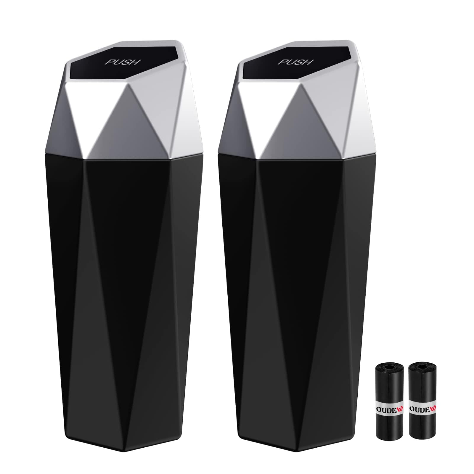 Car Trash Can with Lid - 2-Pack, Interior Accessories for Vehicles, Leakproof Garbage Can with 30 Detachable Trash Bags, Multipurpose Organizers and Storage Solutions for Home and Office
