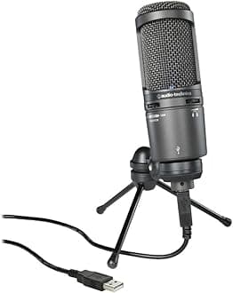 AT2020USB+ Cardioid Condenser USB Microphone, with Built-in Headphone Jack & Volume Control, Perfect for Content Creators (Black)