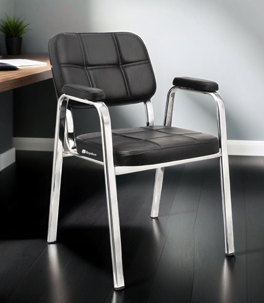 Executive VIP Special Office Visitor Study Chair with arm Rest Steel Frame and Cushioned seat Back (1, Black, Heavy 1)